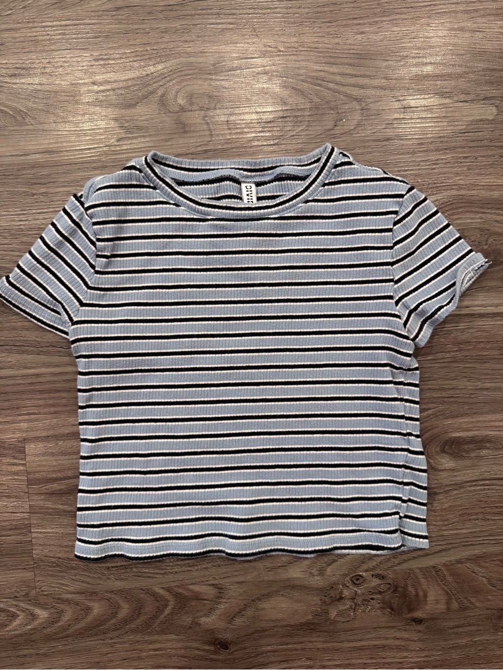 H&M Divided Ribbed Crop Top in Light Blue, Black and White